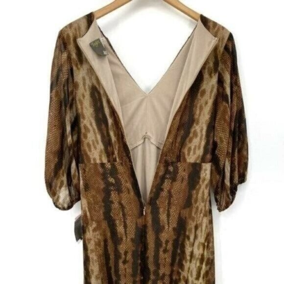 Taylor Chiffon Snake Reptile 3/4 Sheer Sleeve V-Neck Hi/lo Midi 6 Dress NWT - Picture 9 of 11